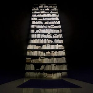 installation view, 1000 cured books, iron, wood, overall size: 250 x 250 x 900 cm, pit’s depth: Around 400cm